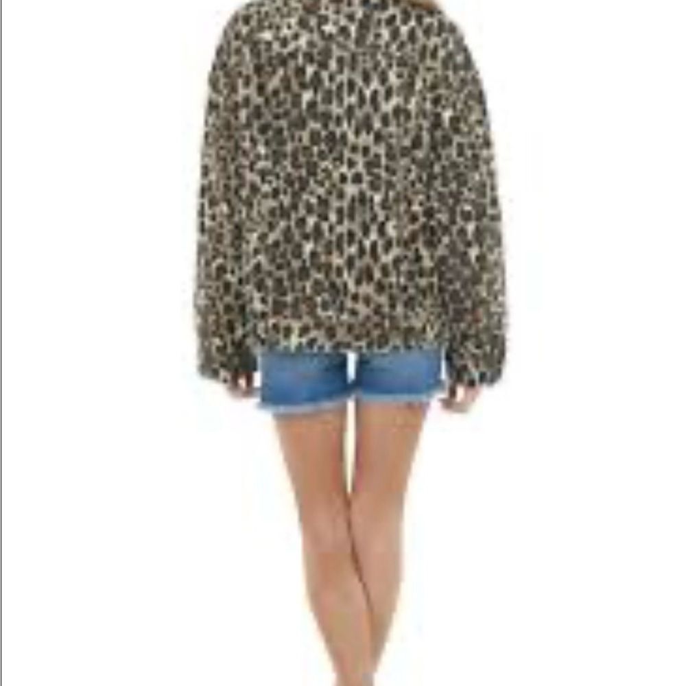Macaron Walnut Leopard Denim Jacket Chest Pockets - Picture 2 of 6